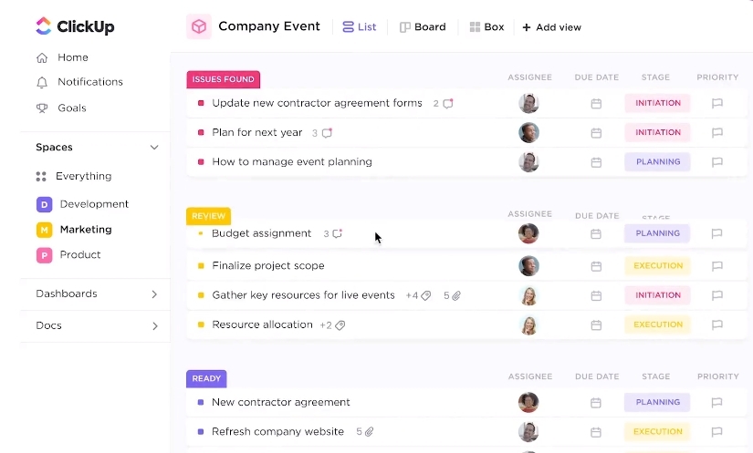 clickup tasks in gantt chart view