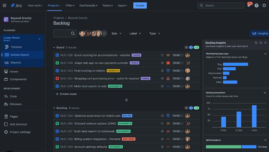 jira software active sprints interface