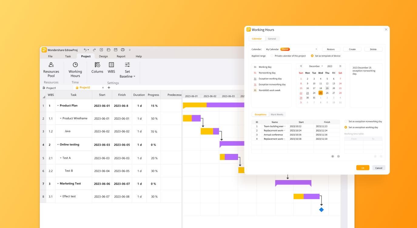 edrawproj gantt chart interface