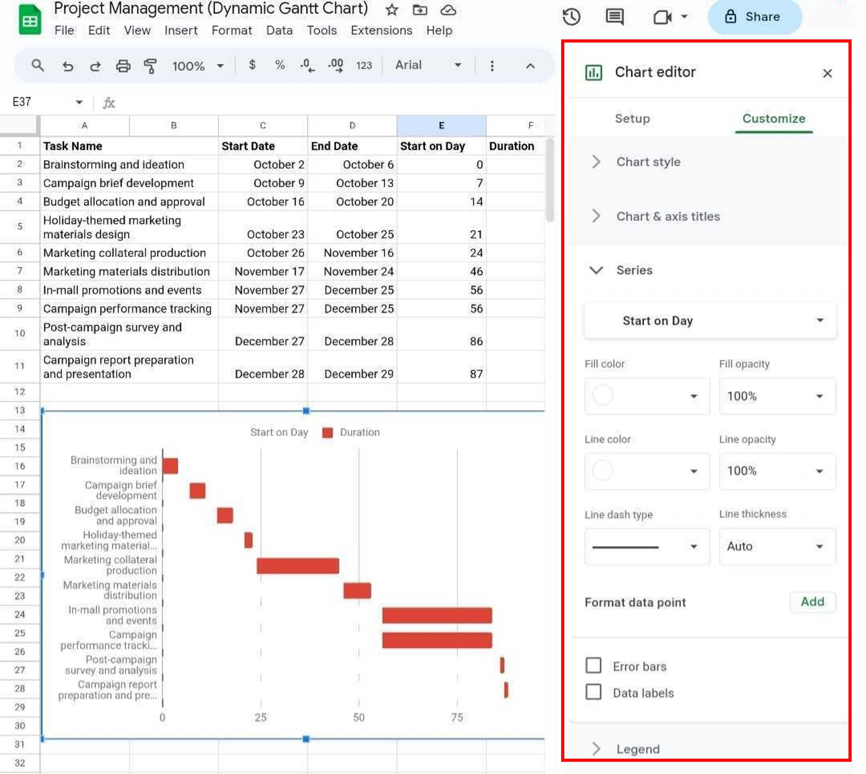 chart editor customize gantt chart