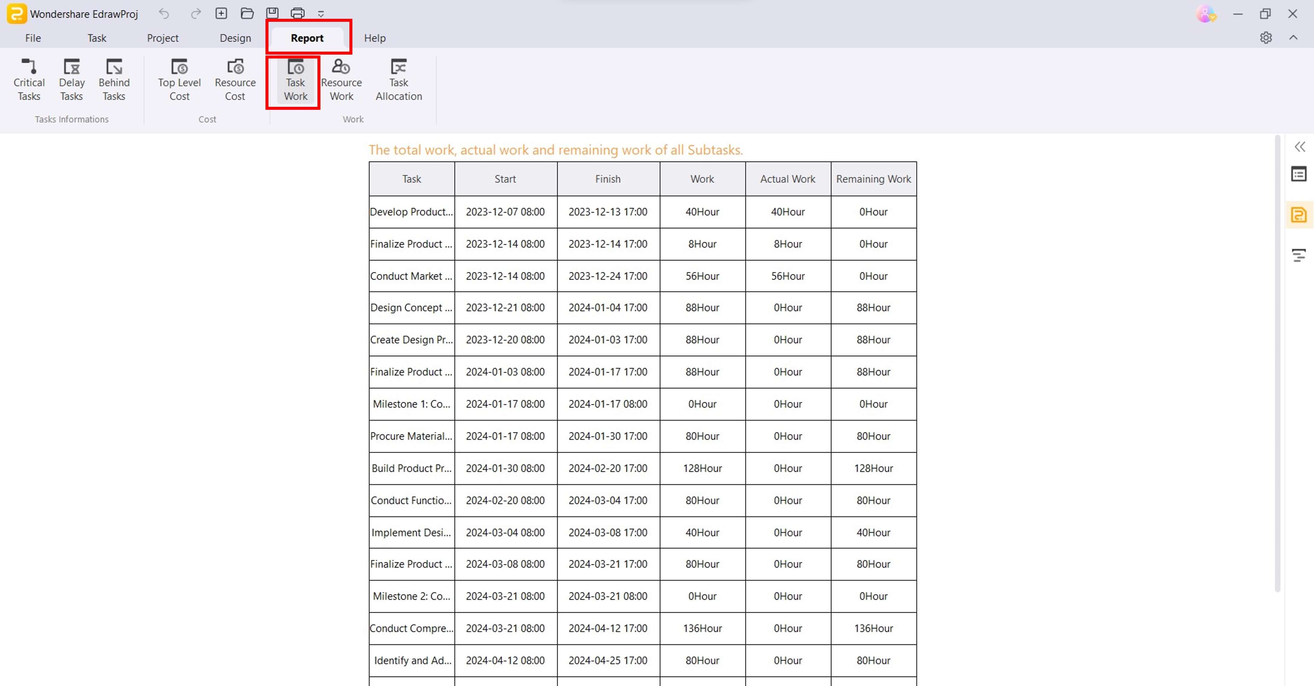 view task work report