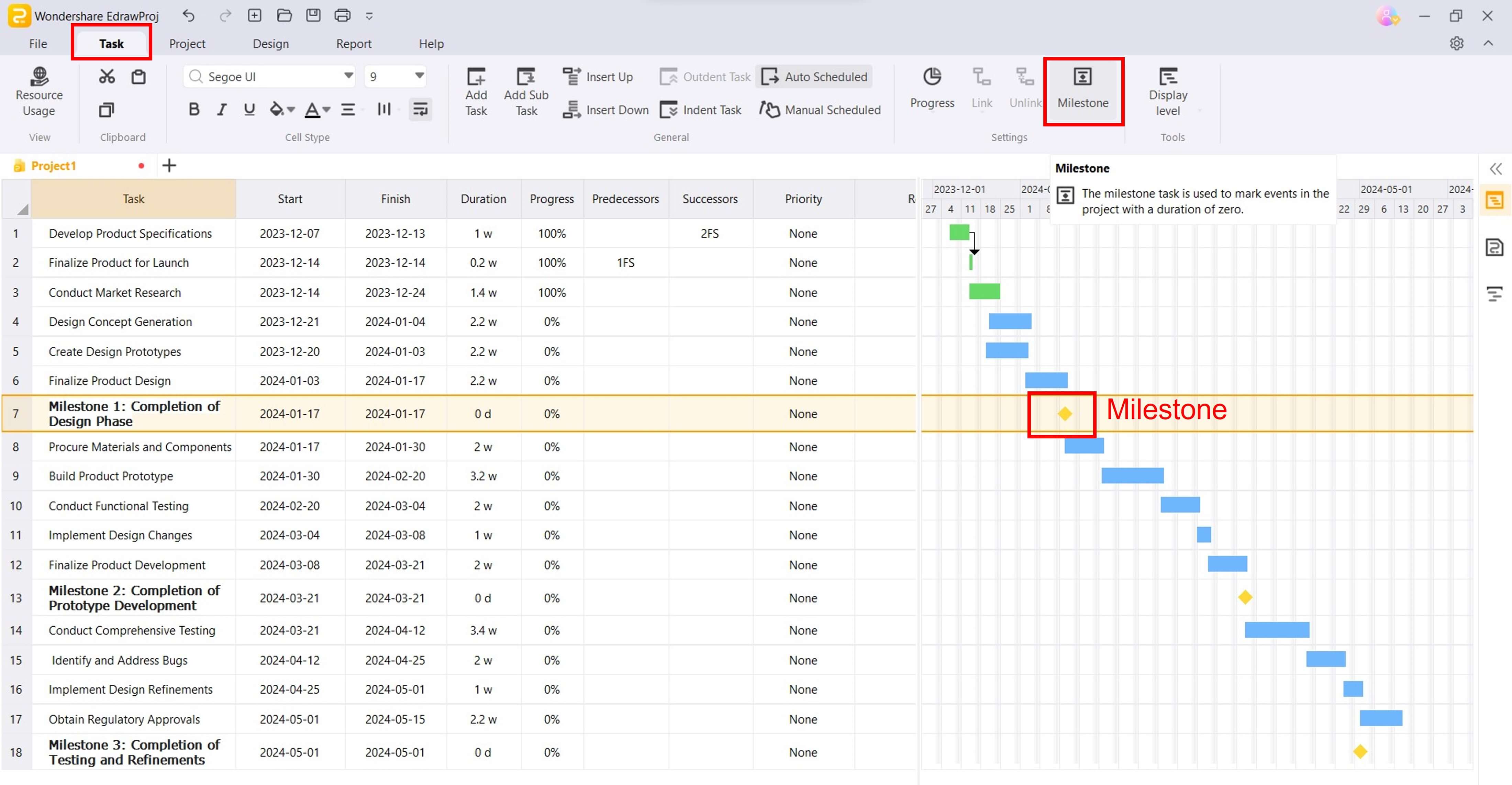 diagramme de Gantt étapes d'un projet