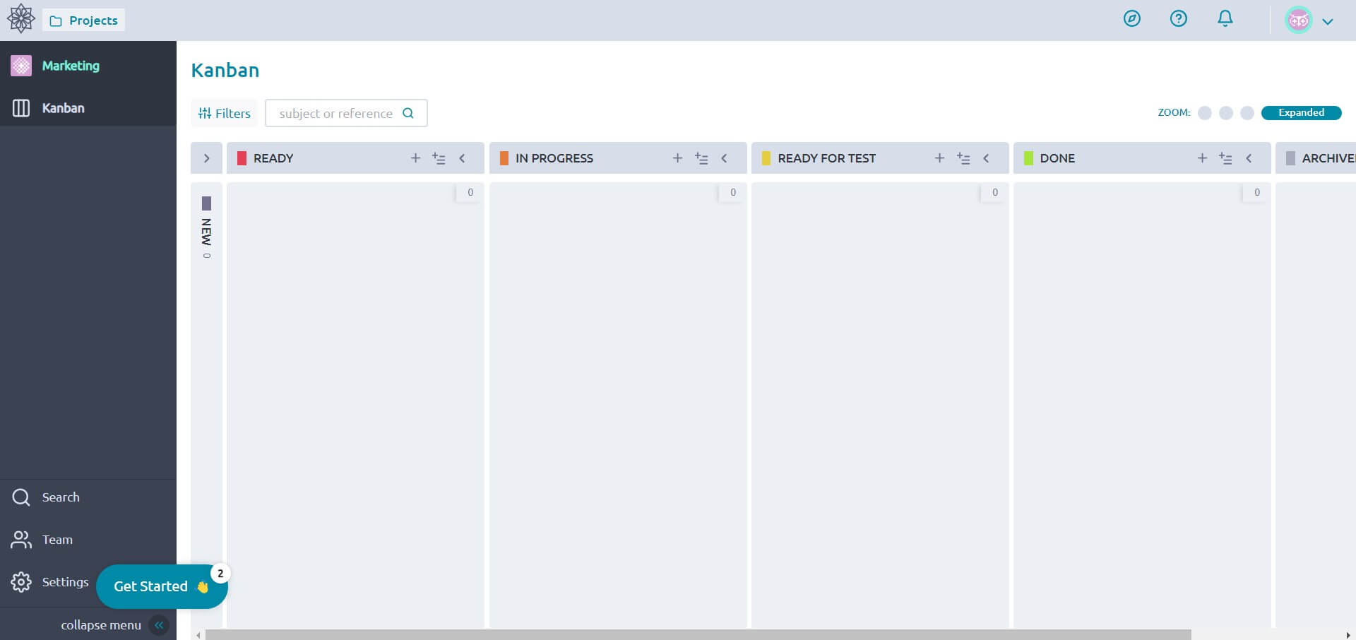 taiga kanban board view