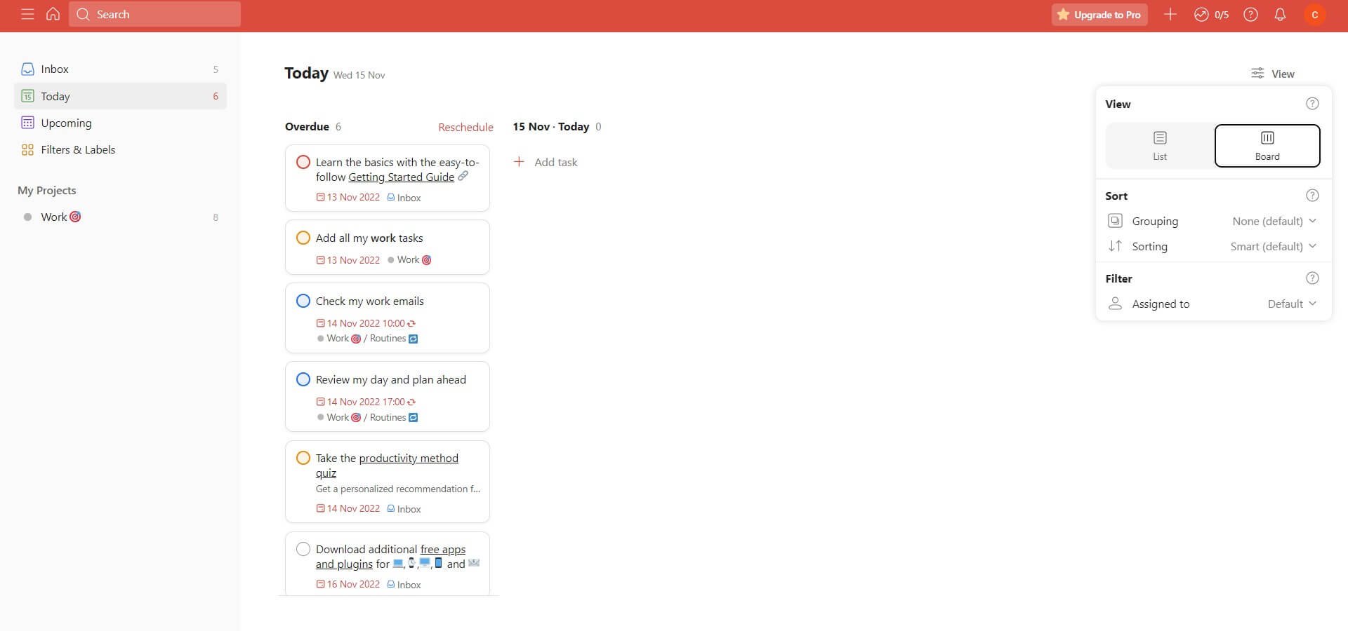 Todoist tasks in board view