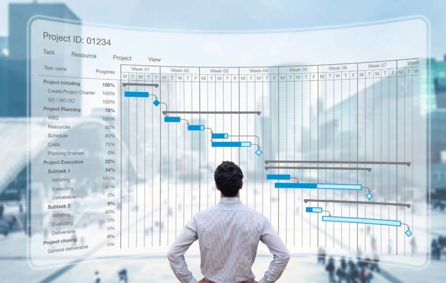 person looking at gantt chart hologram