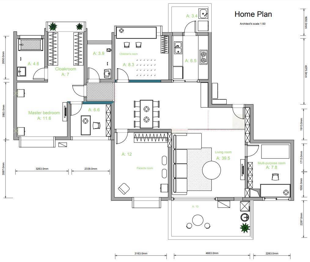 Plano de Piso 2D com cotas