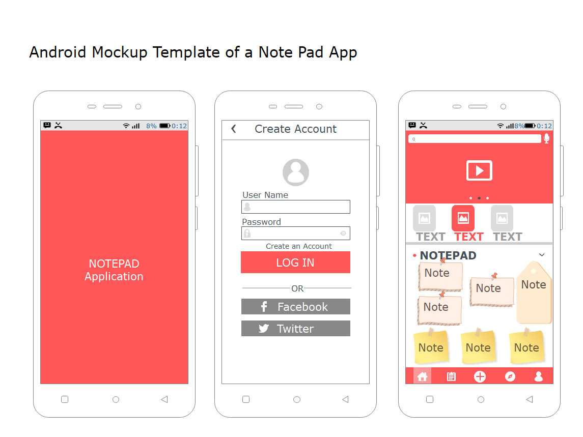 Android Mockup Template of a Notepad App