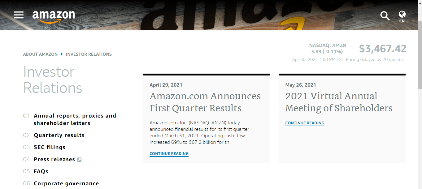 Select Annual Reports, proxies, and shareholder letters.