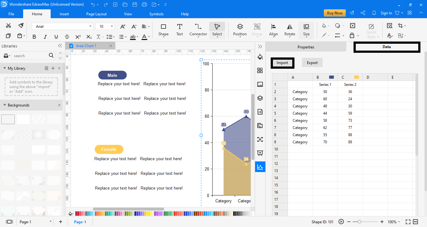 insert the data for your chart