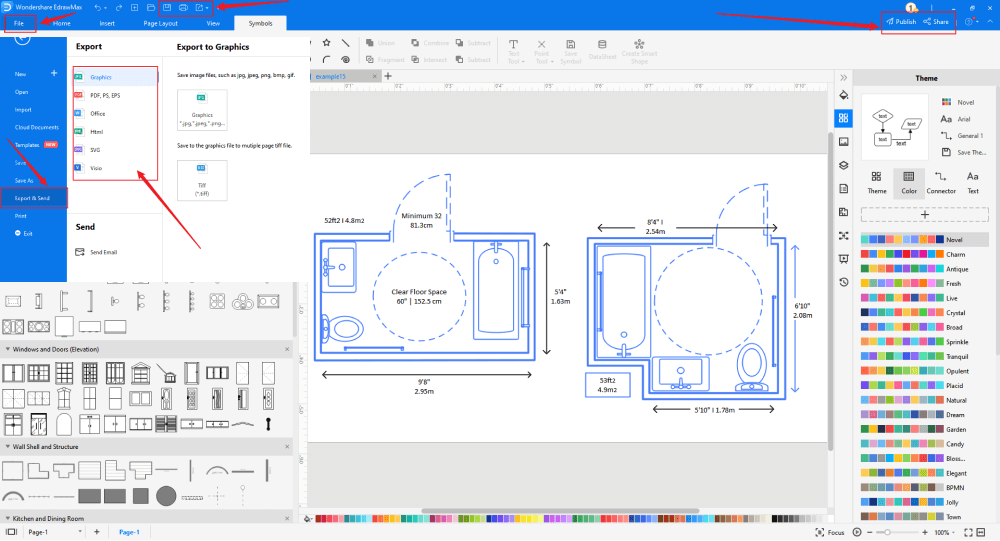 Screenshot of the export and save options in EdrawMax.