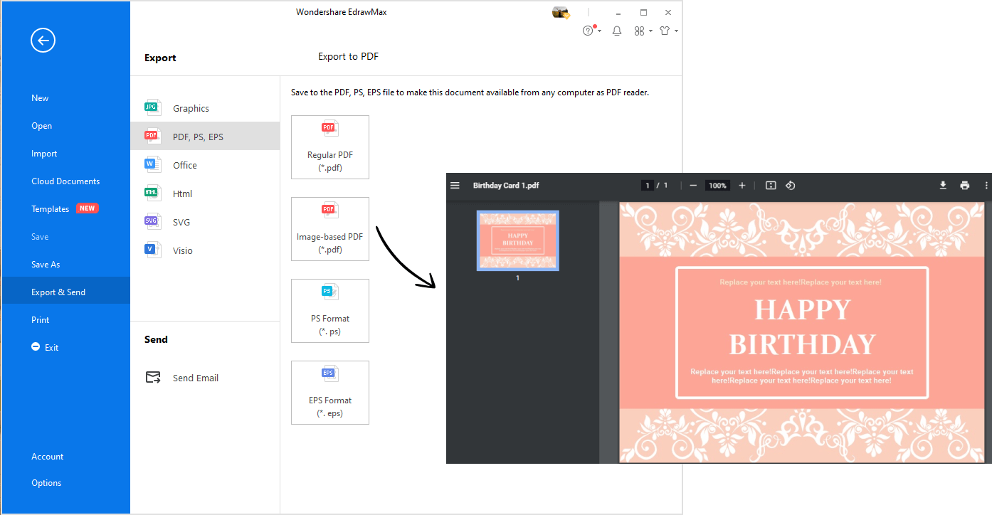 Export a Birthday Card Template to PDF
