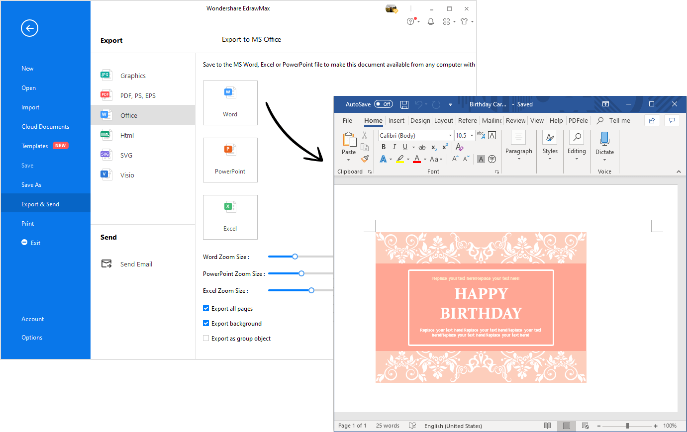 Export a Birthday Card Template to Word