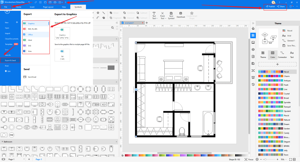 Screenshot of the EdrawMax export and save options