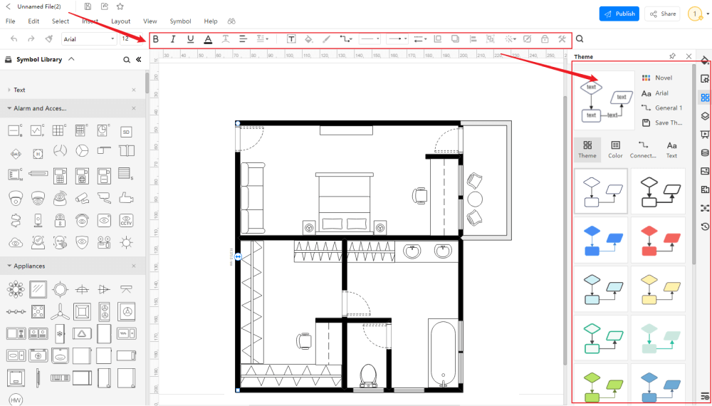 Screenshot showing the customization options in EdrawMax Online