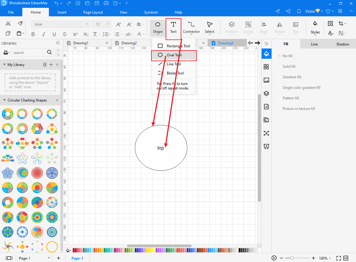 desenhe um círuclo interno