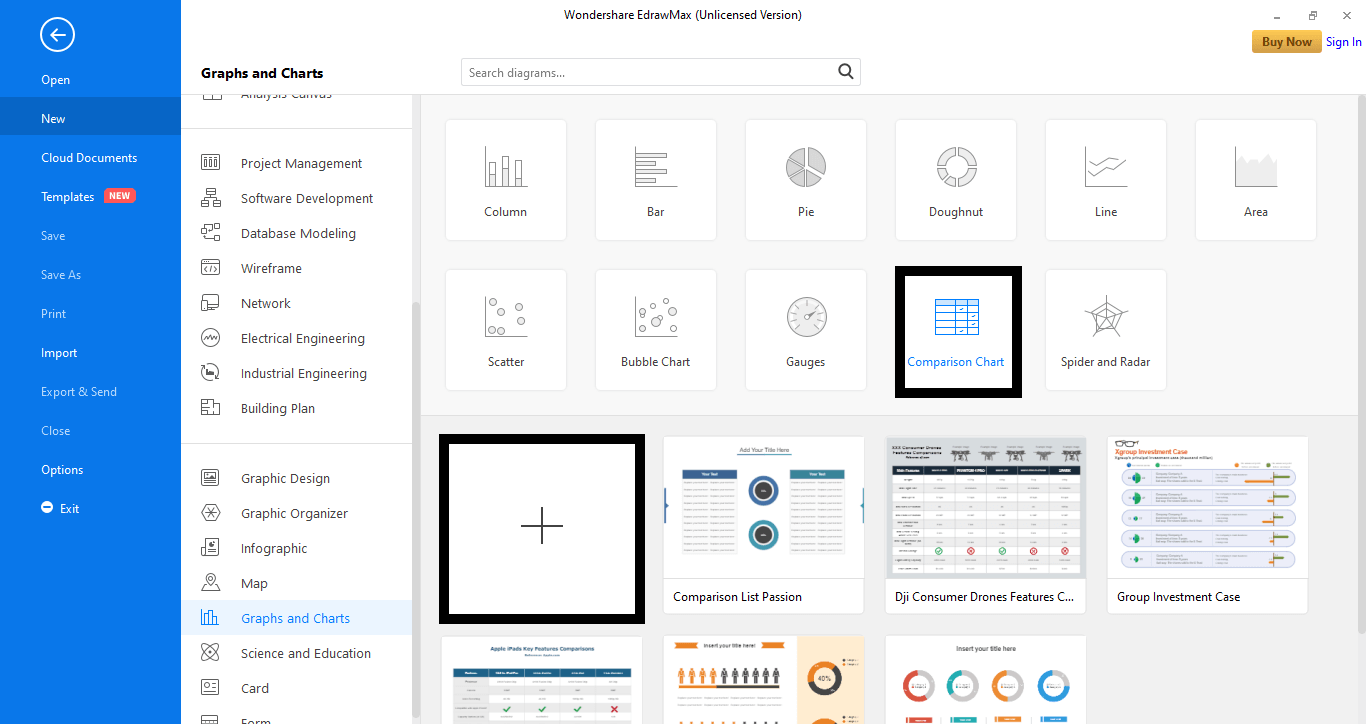 selecione a guia gráfico de comparação