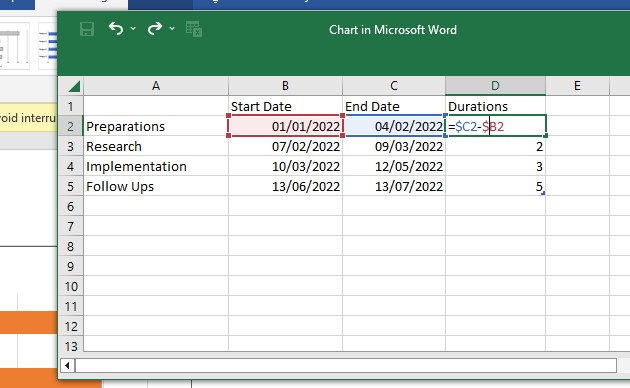 Créer un diagramme de Gantt dans Word