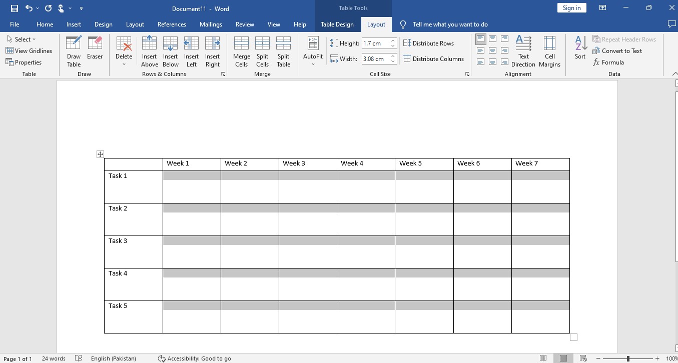 Créer un diagramme de Gantt dans Word