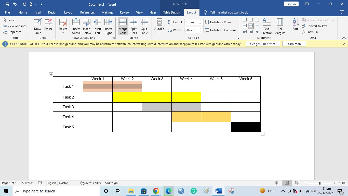 Créer un diagramme de Gantt dans Word