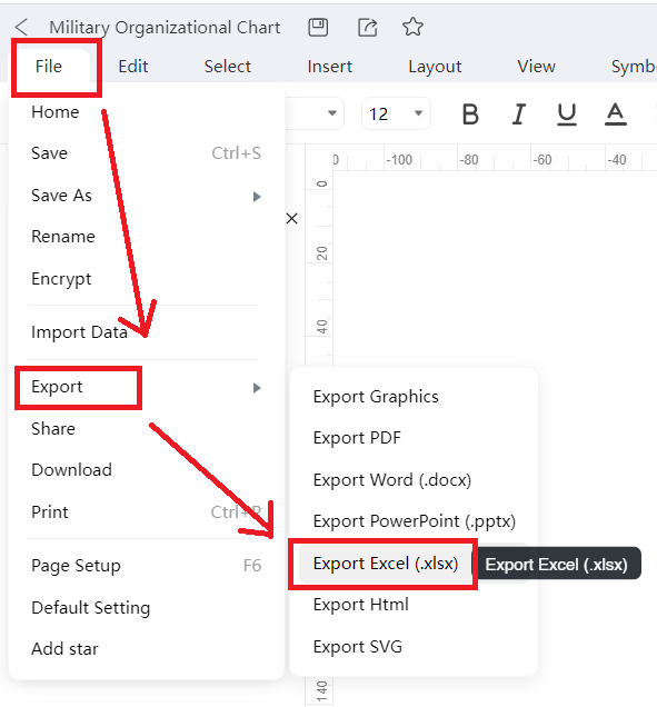 Organigramm in Excel exportieren