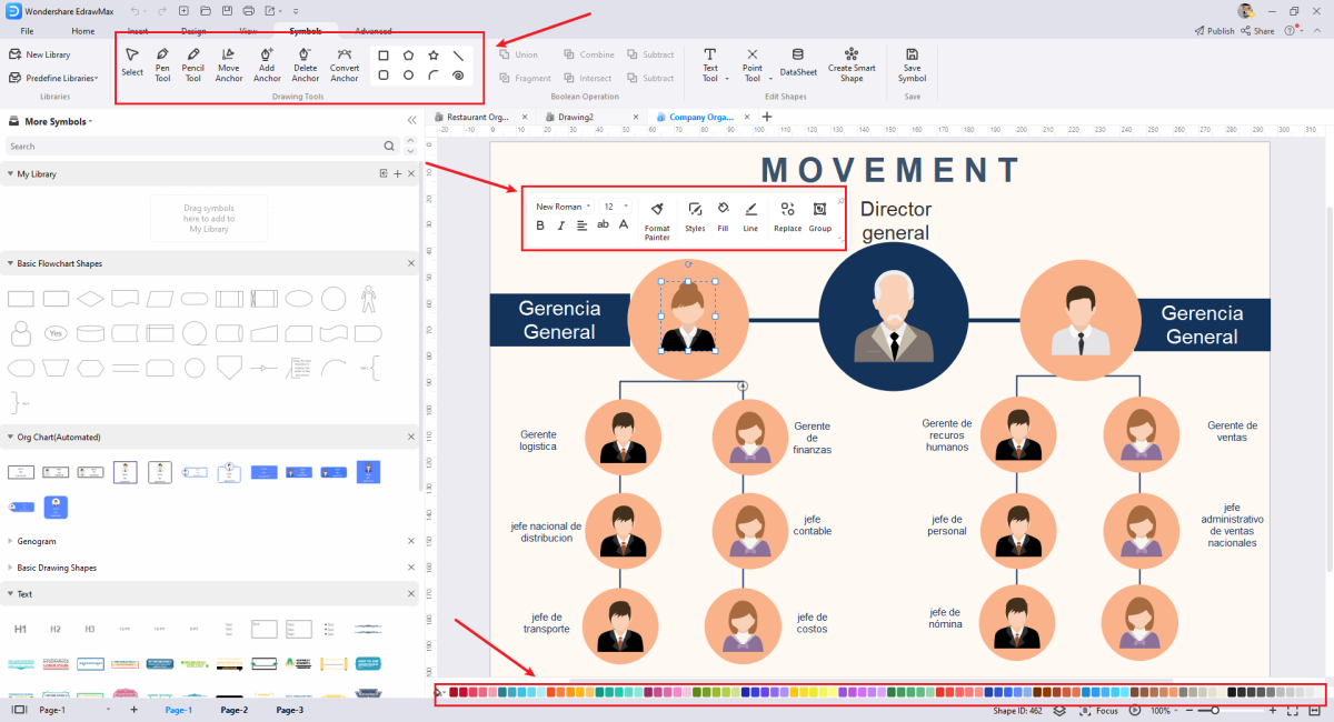 relier les formes de l'organigramme entre elles