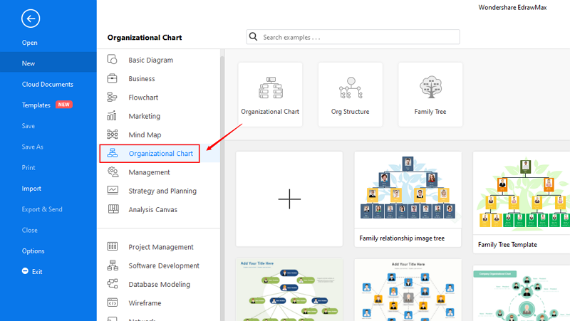 Start EdrawMax and Find Organizational Chart