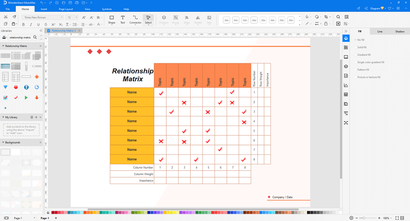 make relationship matrix in EdrawMax