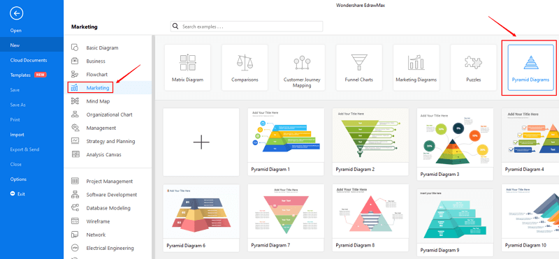 abre la categoría de plantilas de diagramas piramidales