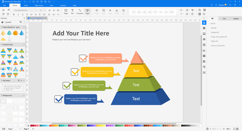 crea un diagrama piramidal en EdrawMax