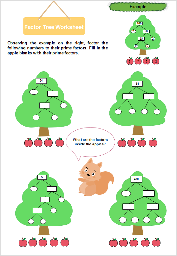 A cartoon factor tree worksheet