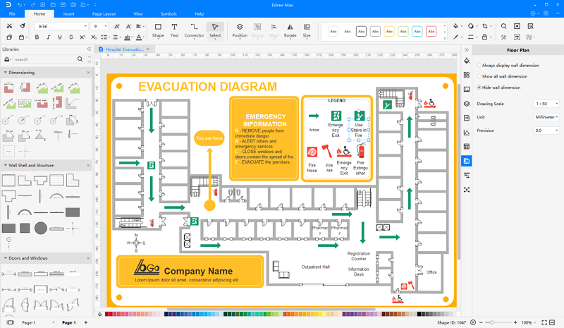 Plantillas editables de diagramas de evacuación de incendios