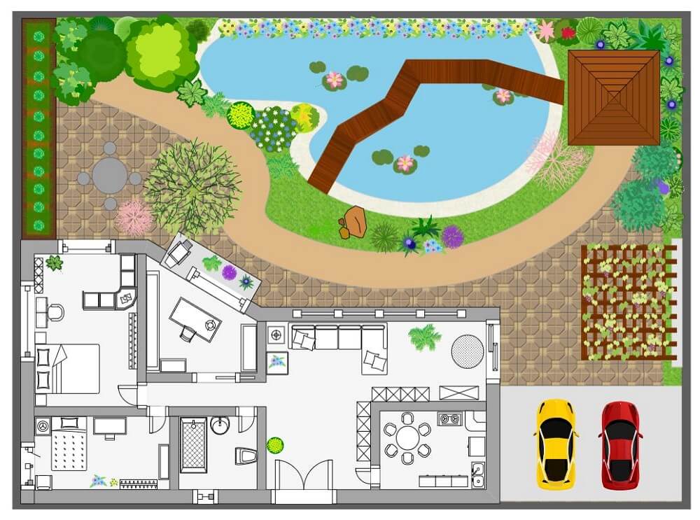 Premium Photo  Backyard garden and pool design plan for villa