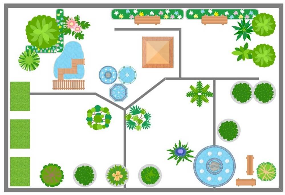 Landschafts-Design von Garten- und Bürovorlagen