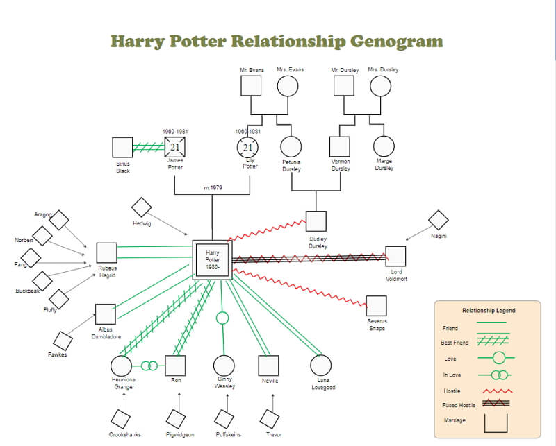 Harry Potter Beziehungs-Genogramm