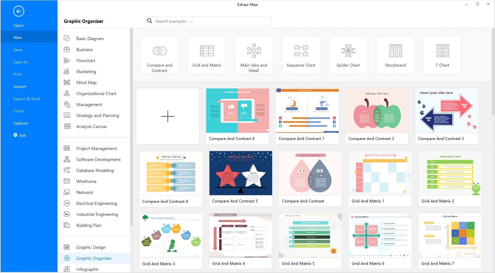 Interface do organizador gráfico Edraw