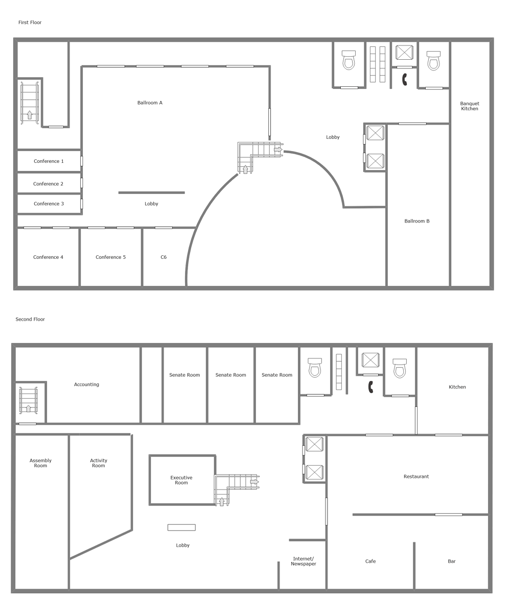 modèles de plan d'étage d'hôtel à 2 étages