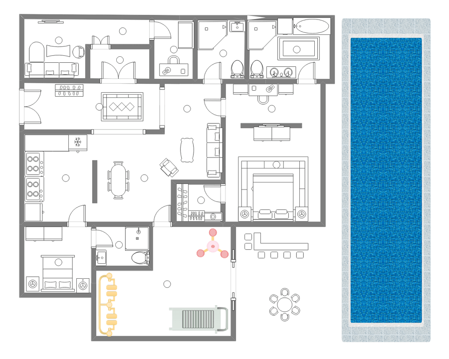 Plan de casa con piscina