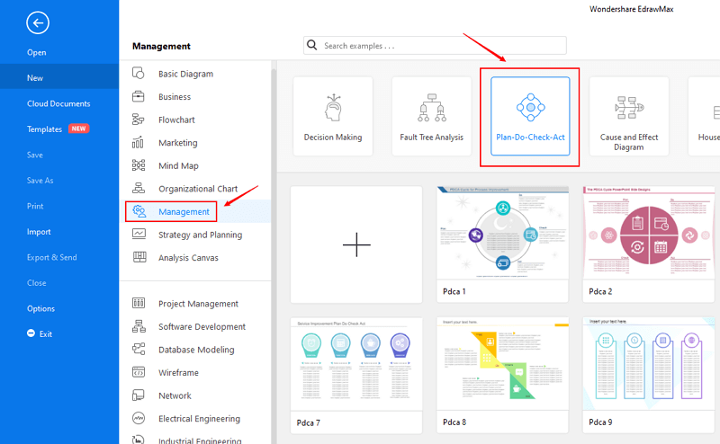 Abra o exemplo do modelo de PDCA