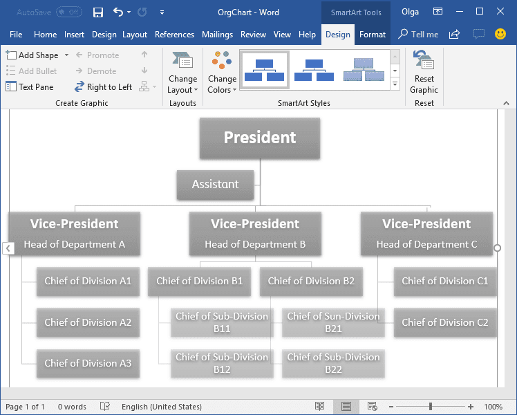 microsoft word organizational chart template