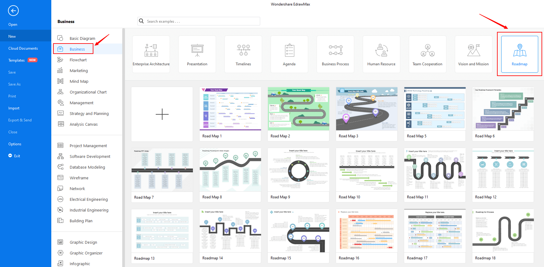 Abra o modelo de roadmap