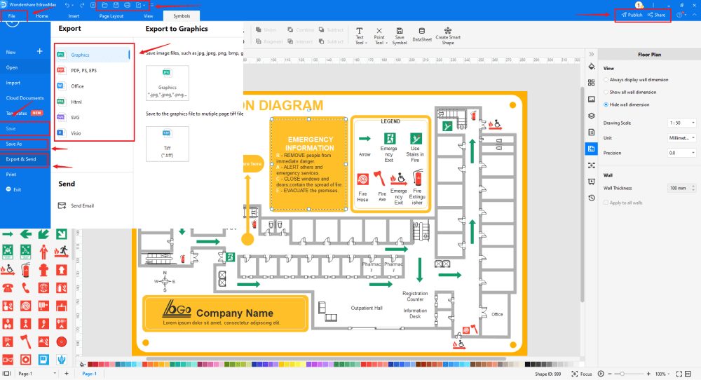 Erstellen Sie einen Evakuierungsplan im PDF-Format
