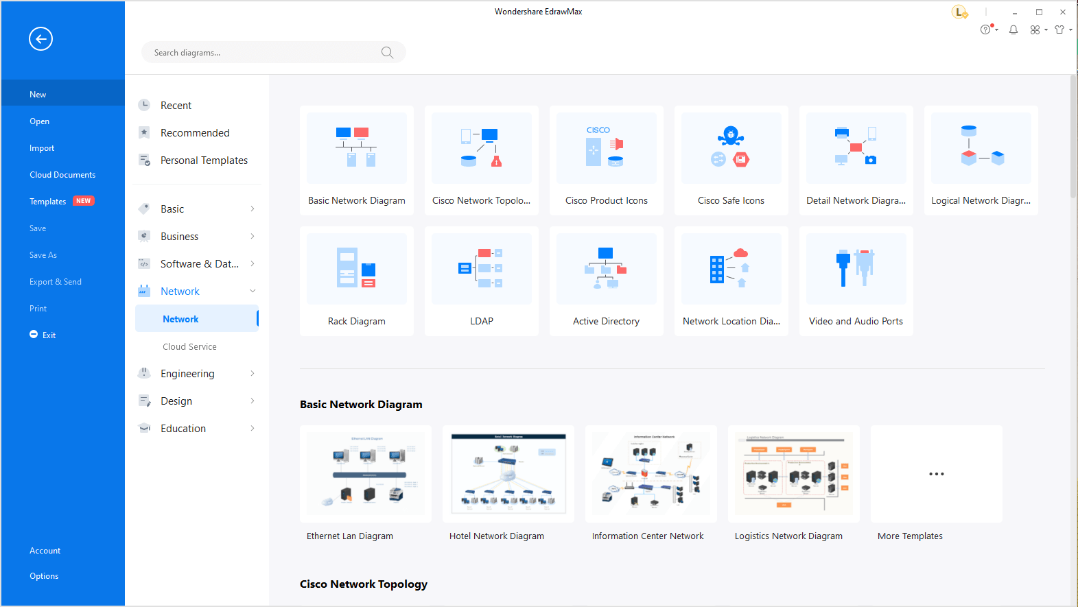 Abra um Modelo de Diagrama de Rede