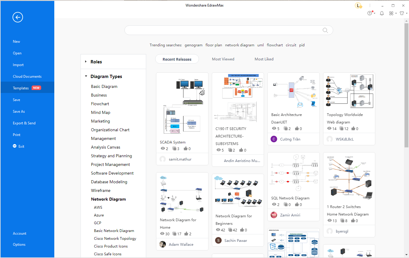 Aprire un modello di diagramma di rete