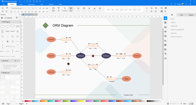 Choose an object role model (ORM) diagram template in EdrawMax