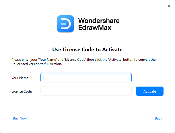 enter your license name and license code