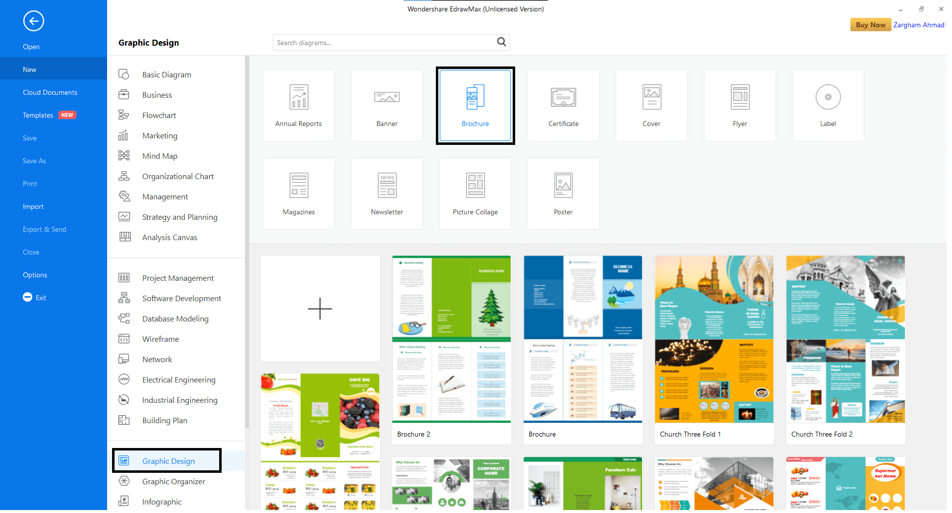 Open the Graphic Design tab and select Brochure