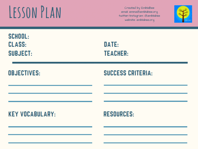 Plantilla de plan de lección en blanco