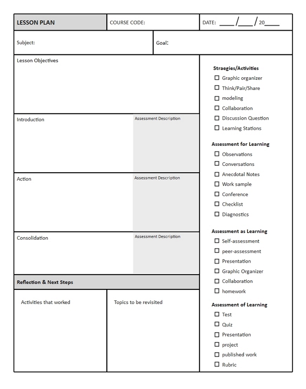 assignment in lesson plan definition