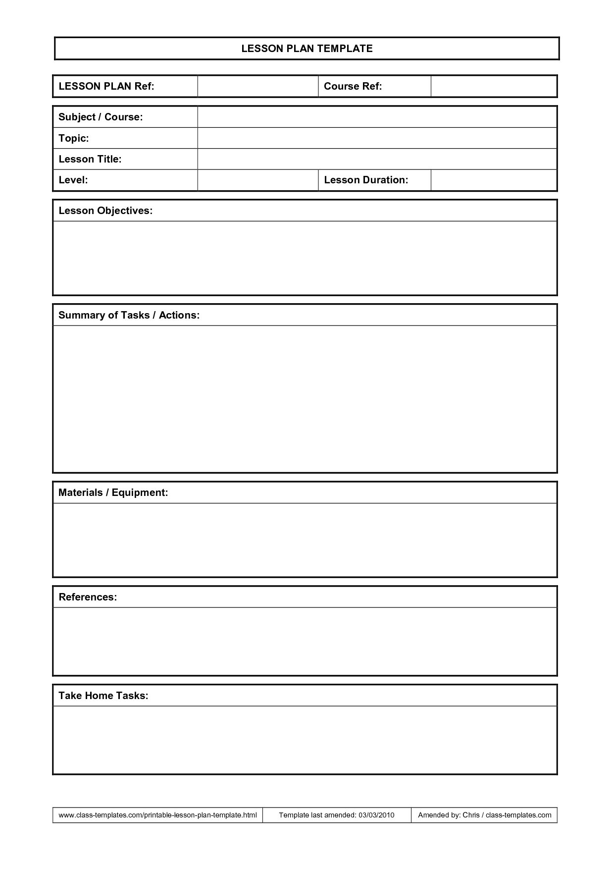 Lesson Plan Summary Template