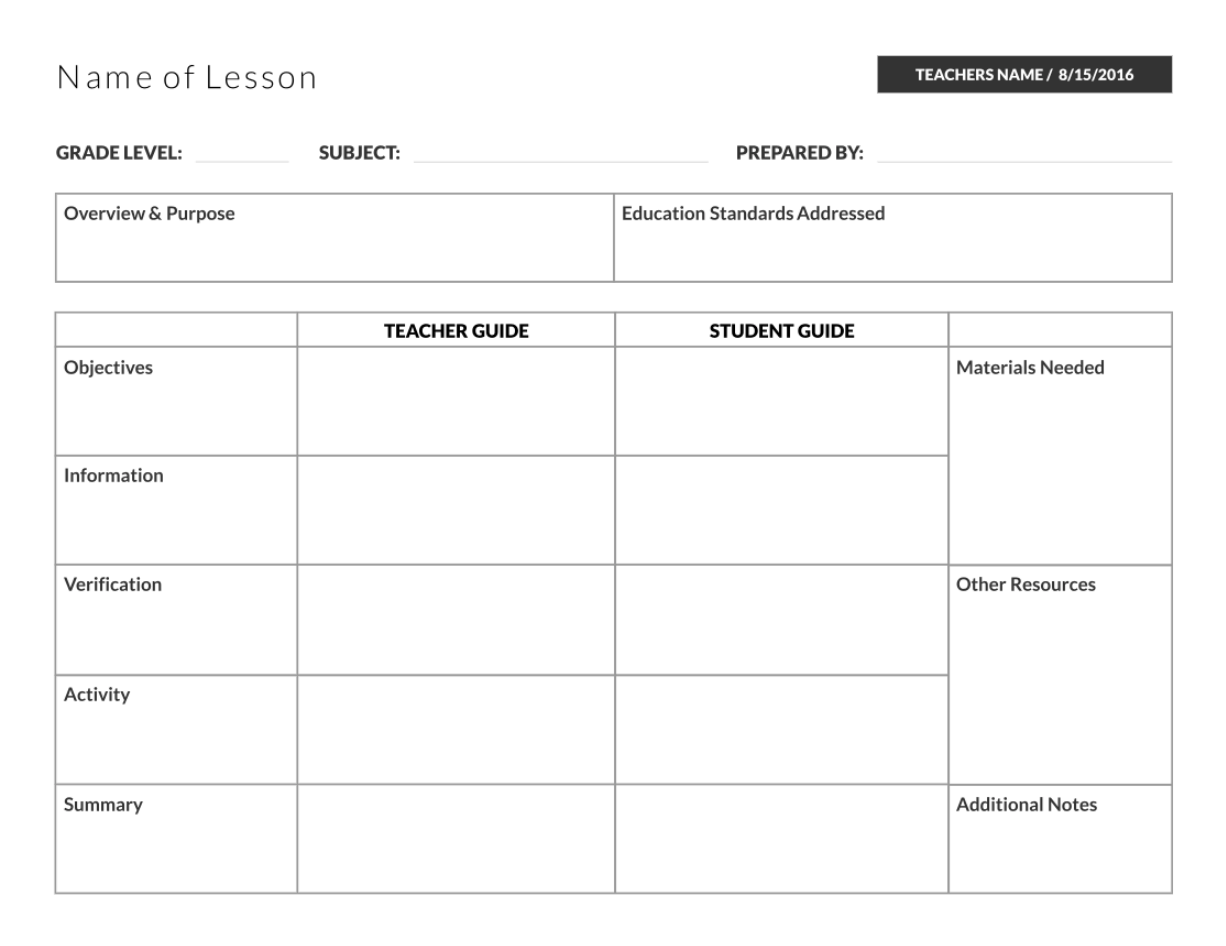 Plantilla de plan de lección para estudiantes y profesores